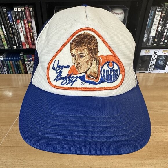 Wayne Gretzky 80's SnapBack Hat Edmonton Oilers The Great One Blue Orange White - Picture 1 of 6